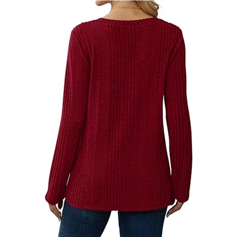 Pull en tricot à manches longues et col en V pour femme - Léger et polyvalent, couleur unie, idéal pour le travail et le quotidien (plusieurs couleurs, S-XXL)_voghion.com