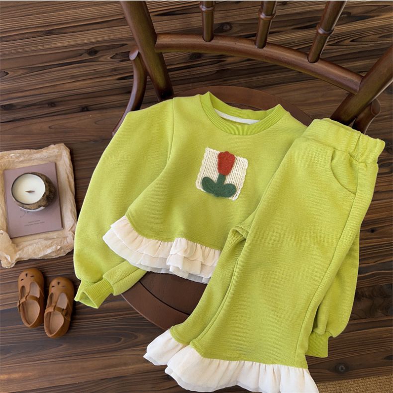 Ensemble pull deux pièces pour fille, vêtements pour enfants, combinaison en dentelle pour bébé, printemps et automne_voghion.com