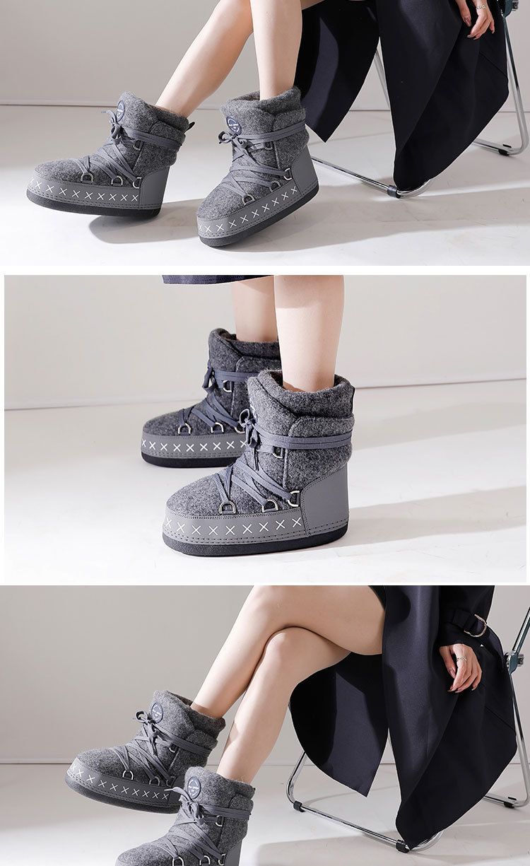 Women's Shoes Knee High Boots Grey Woolen Boots With Thickened Plush Lining Keep Warm And Comfortable Shoes_voghion.com