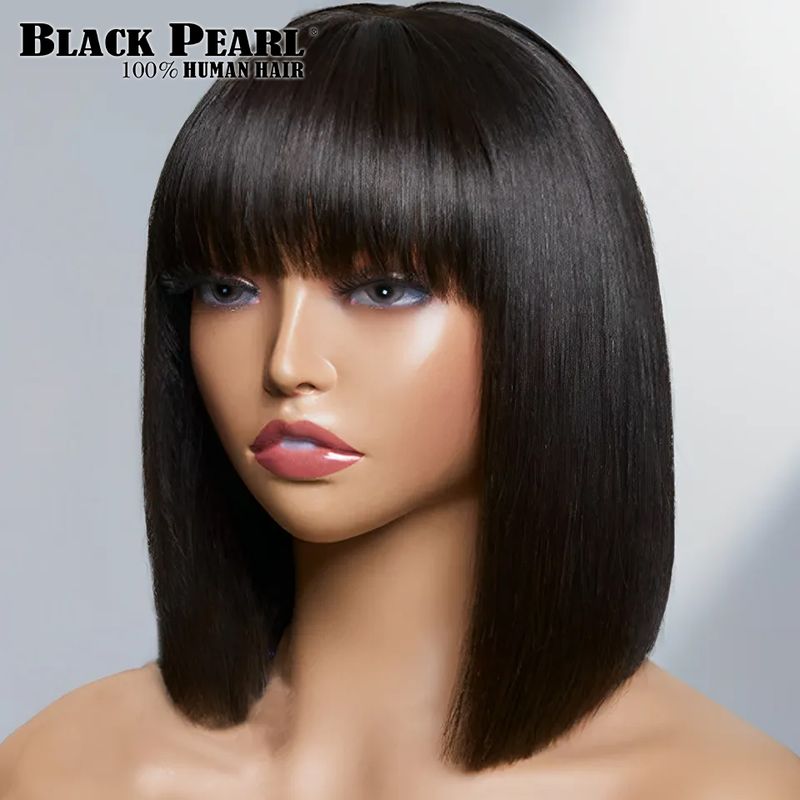 Venta caliente Pelucas cortas con flequillo recto Cabello humano brasileño Remy Peluca completamente hecha a mano para mujeres Peluca Bob sin pegamento_voghion.com