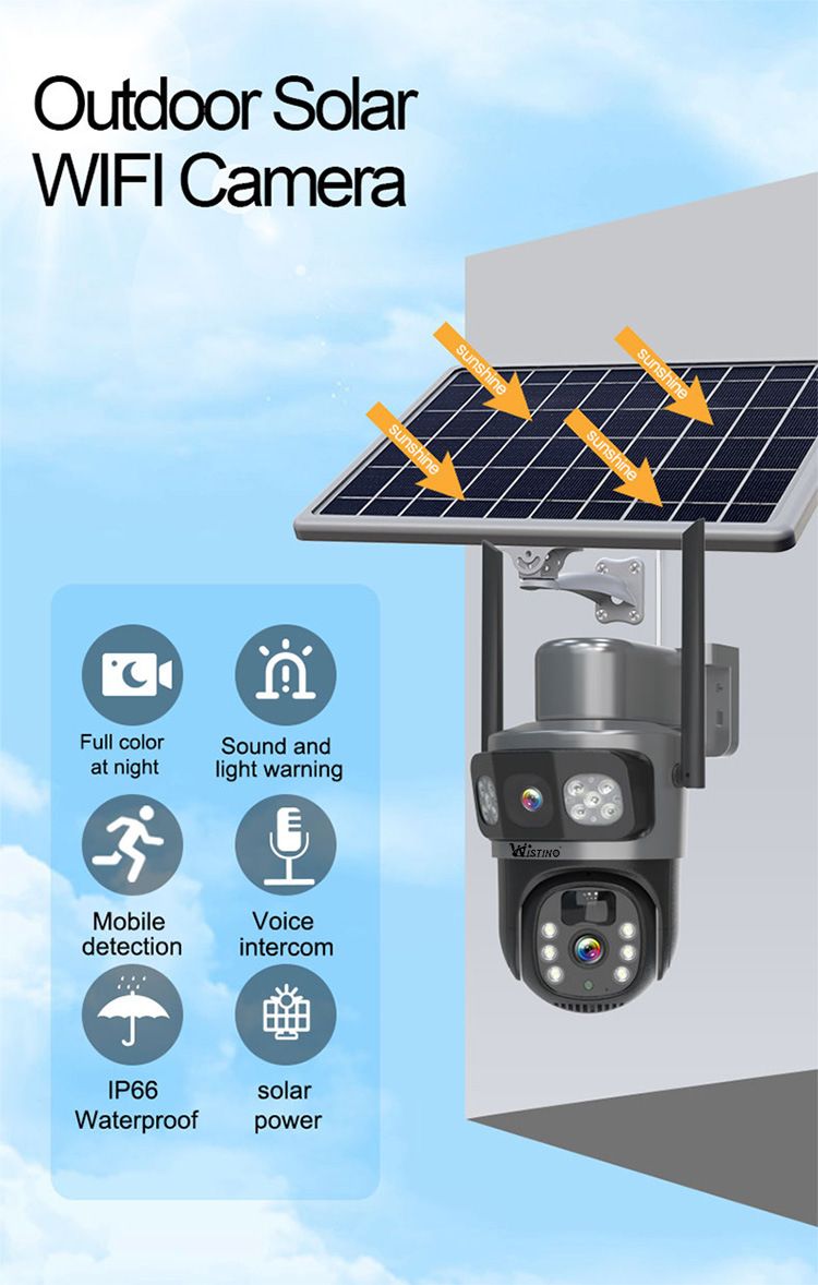Cámara de seguridad solar 4G/WiFi con doble lente, visión nocturna HD de 6 MP, resistencia al agua IP66, monitoreo remoto, energía solar para vigilancia del hogar en exteriores._voghion.com