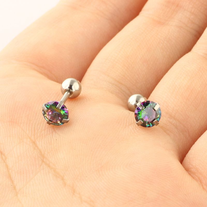 Orecchini rotondi in zircone da 5 mm, orecchini in zirconio con presa, piccoli orecchini, gioielli per piercing in acciaio inossidabile_voghion.com