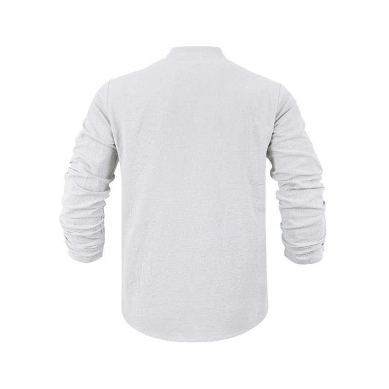 Maglietta a maniche lunghe con scollo a V in lino traspirante per uomo - Vestibilità rilassata, comfort casual, essenziale per l'estate_voghion.com