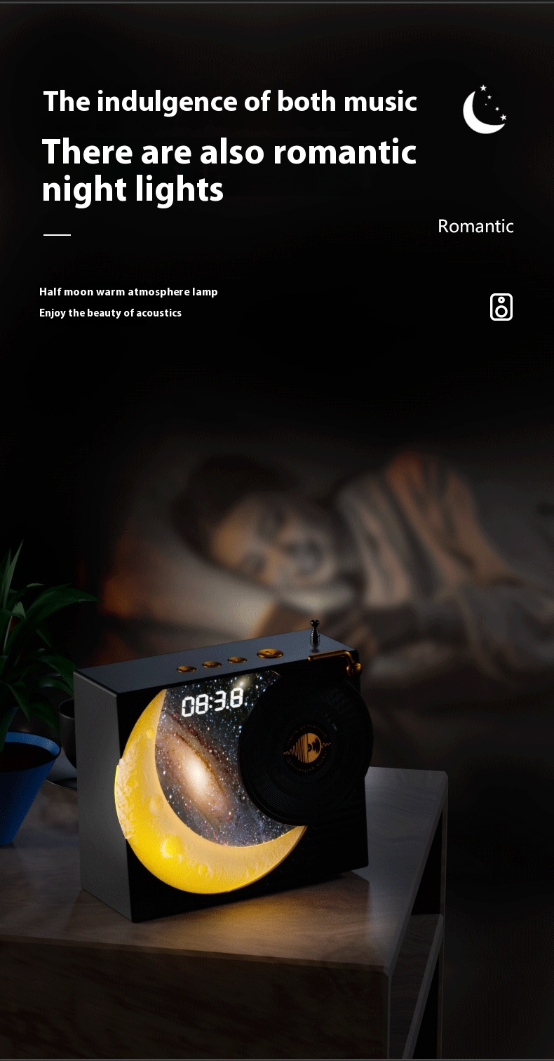 New Vinyl Record Player, Bluetooth Connection, Moon And Star Clock Shape, USB Charging, Portable Speaker._voghion.com