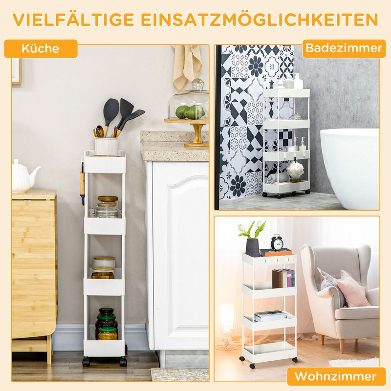 Rollwagen Küchenregal 4 Ebenen Mit Rollen Und Bremsen, Blanc_voghion.com