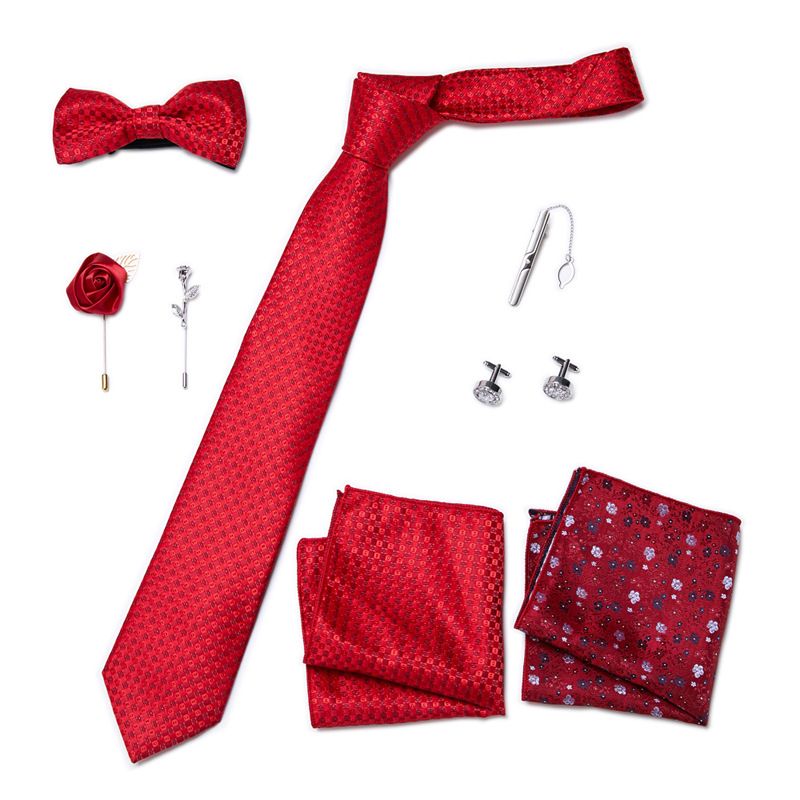 Men's Ties & Handkerchiefs fashionable business solid color flower tie square scarf 8-piece combination set_voghion.com