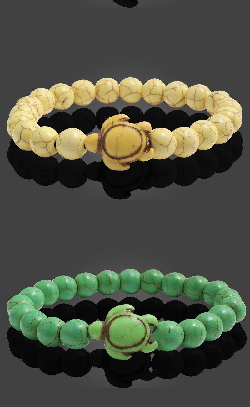 Europäisches und amerikanisches grenzüberschreitendes Perlenschildkrötenarmband für Herren im Hip-Hop-Nischen-Mode-Stil Armband für Herren schlichtes, trendiges Türkisarmband_voghion.com