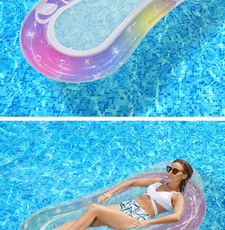 Gradient Transparent Mesh Floating Bed With Foldable Backrest - Inflatable Lounge Chair For Pool & Lake (Quick-Dry Heavy-Duty PVC Portable Design)_voghion.com