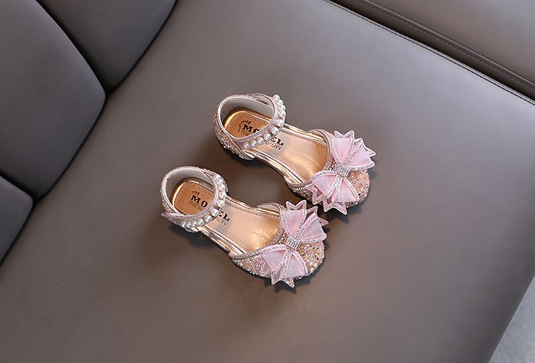 Mädchen Schleife Prinzessin Mädchen Ein-Schuh Lederschuhe Halb Sandalen_voghion.com