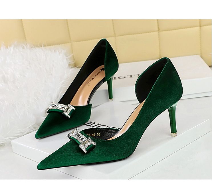 1363-AK80 Bankett High Heels Damen mit dünnen Absätzen, Wildlederoberfläche, flacher Öffnung, spitzer seitlicher Hohlmetall-Wasser_voghion.com