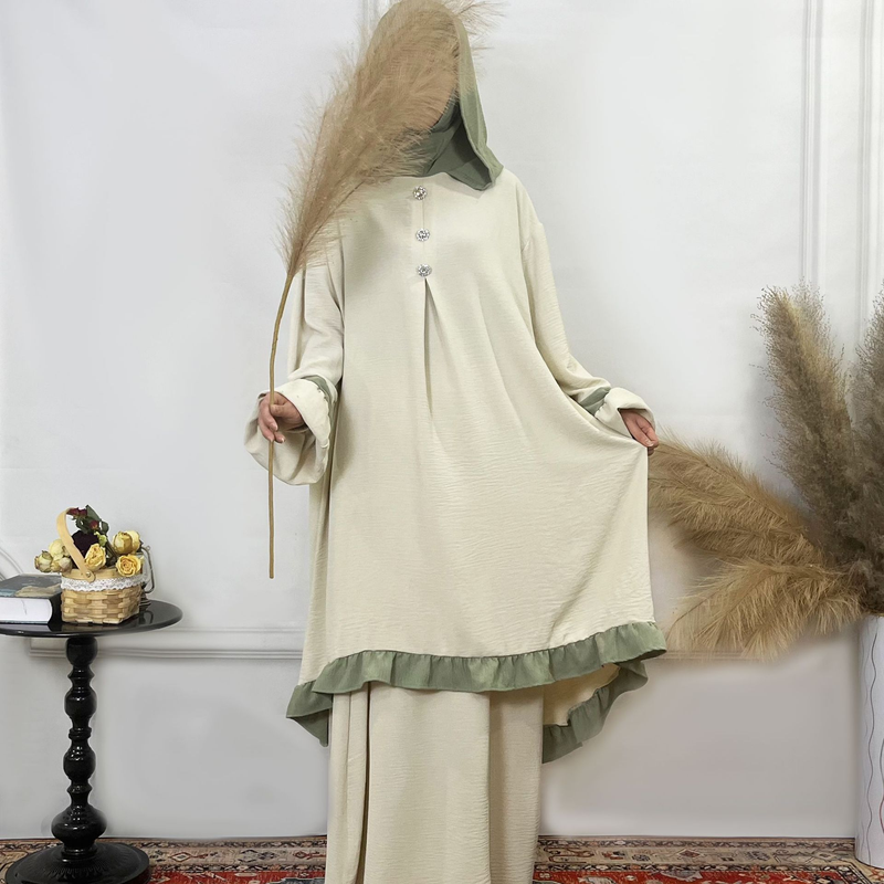 Women's Clothing Solid Color Ruffled Burkha Two Piece Set_voghion.com