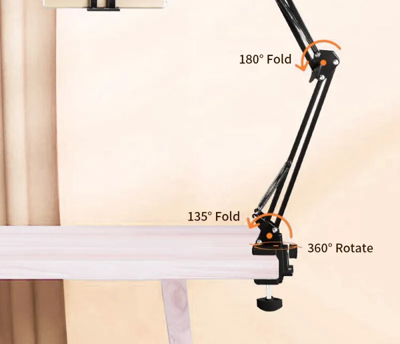 Holder For With 90cm Metal Arm 360° Rotating Bed Mount For IPad Stand 4.5~11 Inch Phone Tablet Bracket_voghion.com