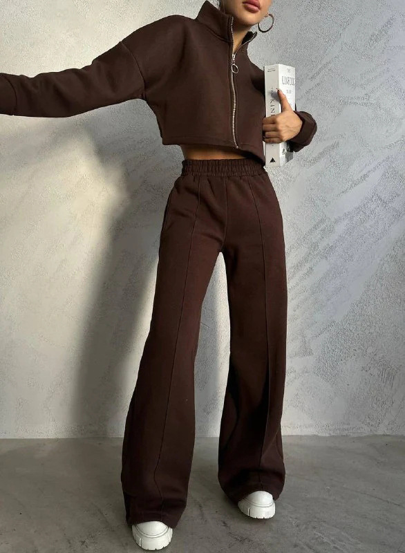 2025 Spring And Autumn New Women's Solid Color Round Neck Pullover Sleeve Sweatshirt Fashion Casual Long Pants Set_voghion.com