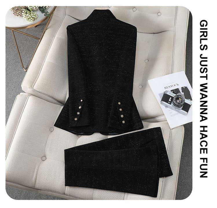 Ensemble tailleur en laine premium pour femme – Blazer et pantalon élégants pour le bureau et les occasions formelles (Kaki/Noir/Rouge, S-4XL)_voghion.com