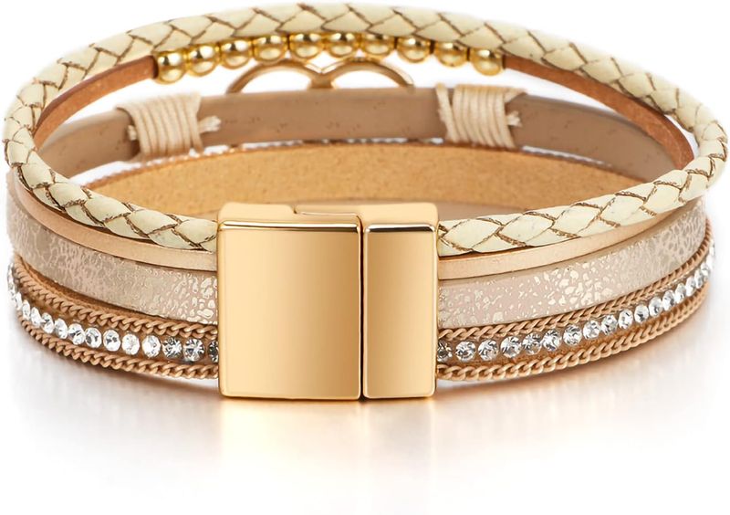 Fesciory Leopard Bracelet For Women, Boho Leather Wrap Multi-Layer Pearl Crystal Bracelet Bangle Jewelry_voghion.com