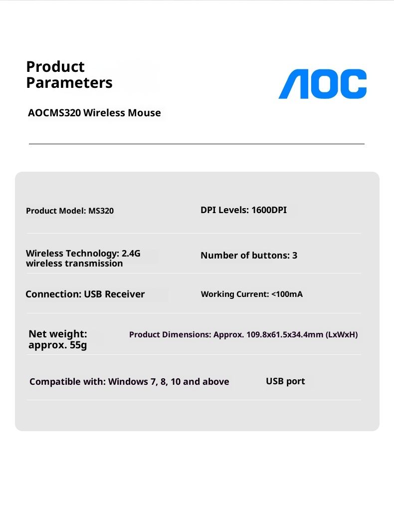 Digitex Digitex AOC MS320 2.4G Laptop Desktop Office Business Wireless Optical Mouse Durable_voghion.com
