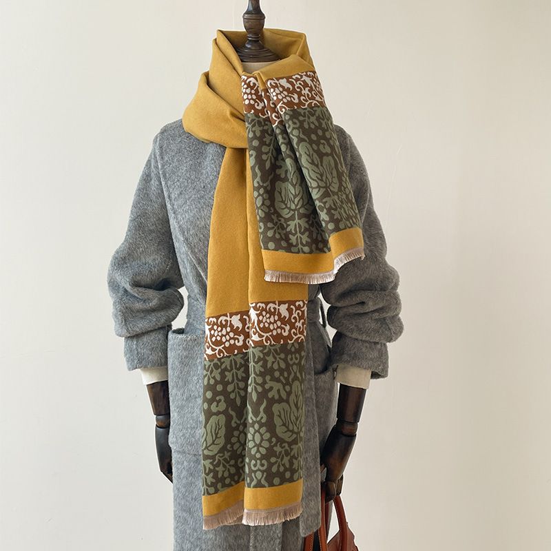 Sciarpa calda in cashmere da donna, stile etnico, semplice, a due colori, a foglia di pianta, autunno e inverno_voghion.com