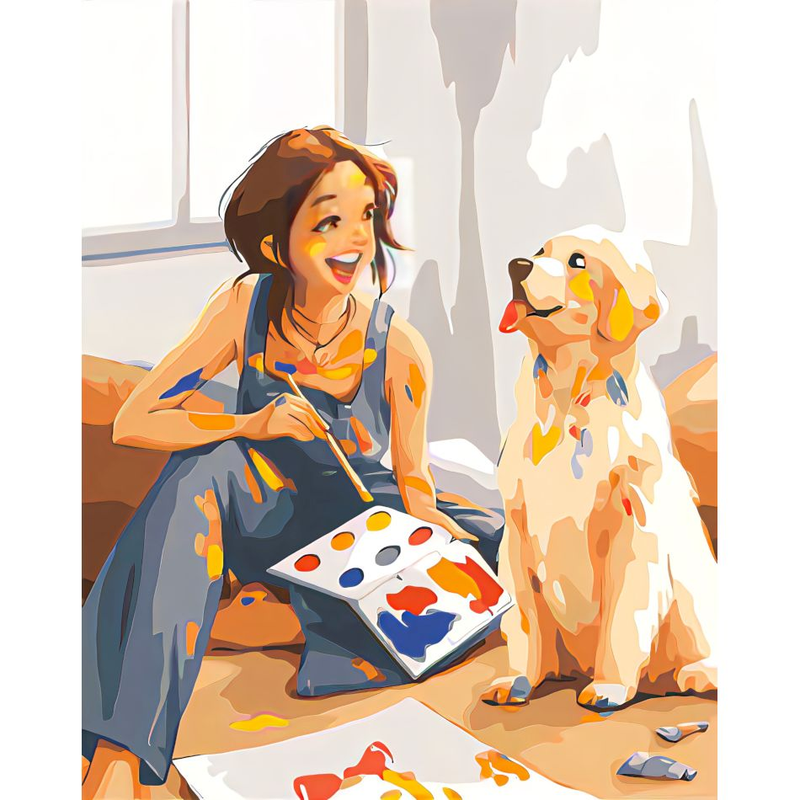 RUOPOTY Pittura astratta con numeri Dipinti decorativi dipinti a mano Cartoni animati Ragazze e cani Decorazioni per la casa Ritratto digitale_voghion.com