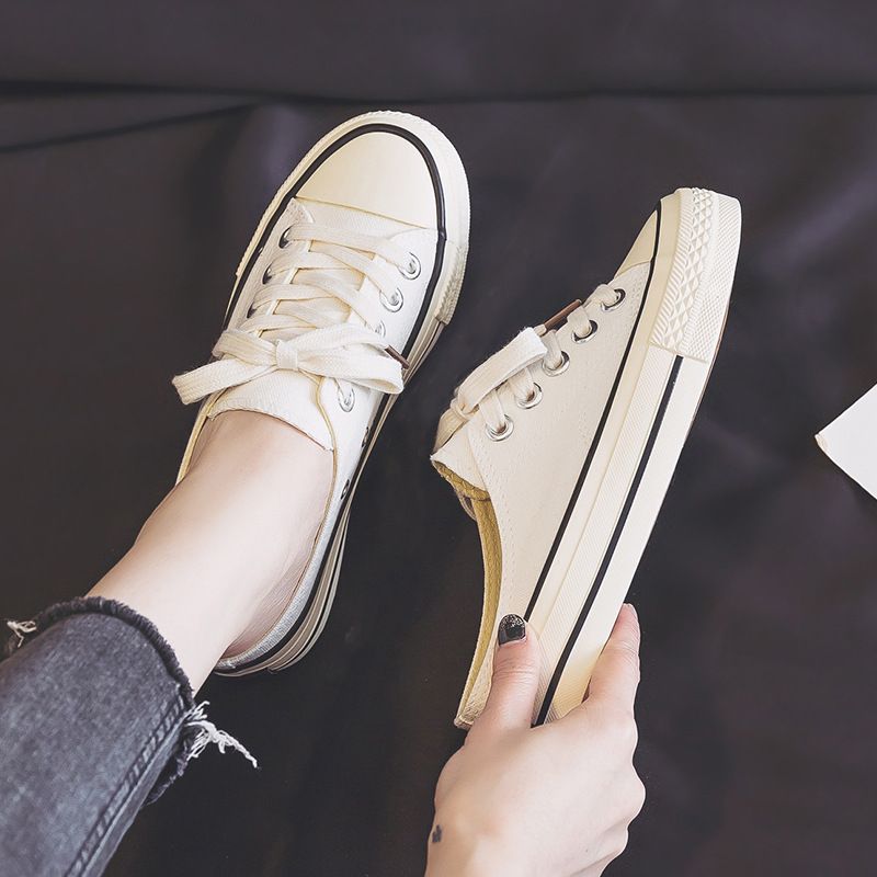 Halbanhänger Canvasschuhe für Damen im Sommer 2023, schlanke und einfache Casual Student Instagram ohne hintere Ferse, ein_voghion.com
