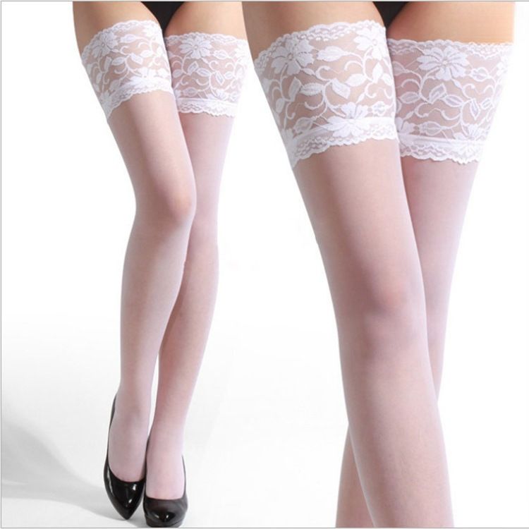 2025e Women's Lingerie Uniform Temptation Sexy Transparent Lace Trim Thigh-High Stockings_voghion.com