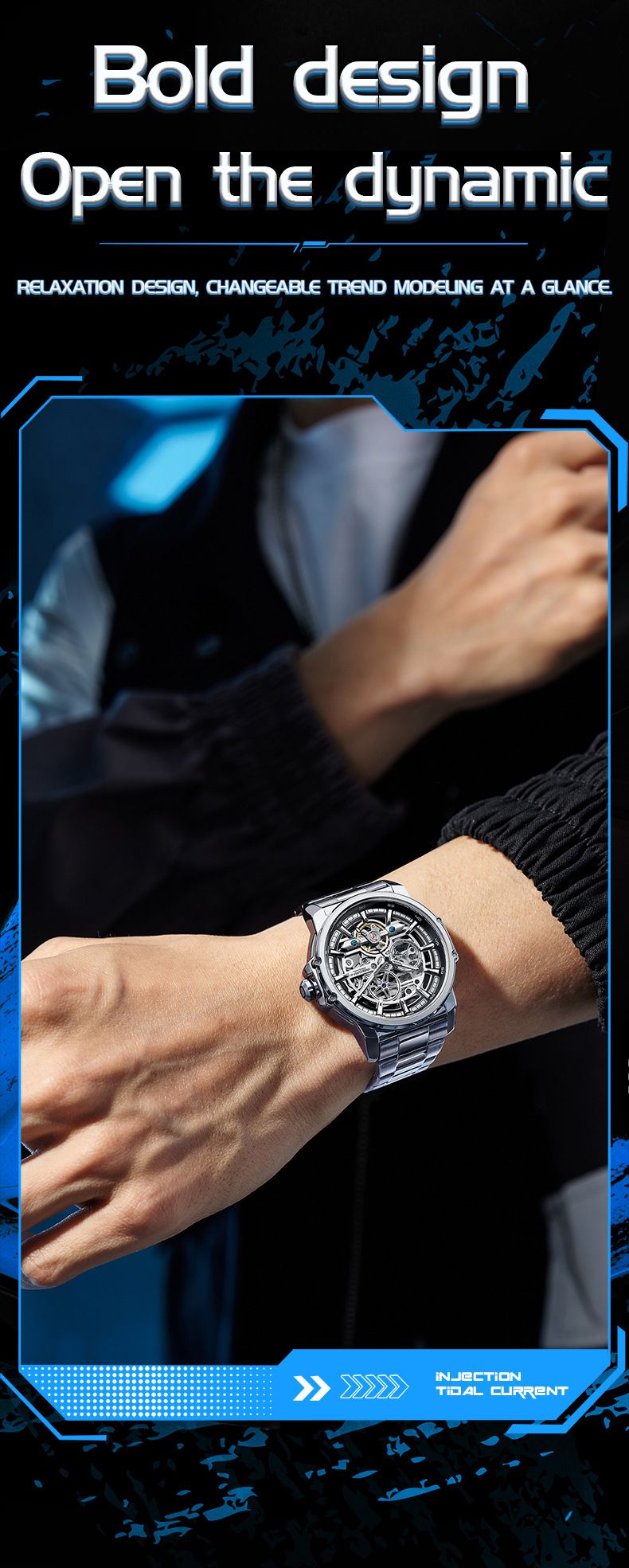 Men's Stainless Steel Skeleton Automatic Mechanical Watch With Luminous Hands And Butterfly Clasp Stainless Steel Watch Men's_voghion.com
