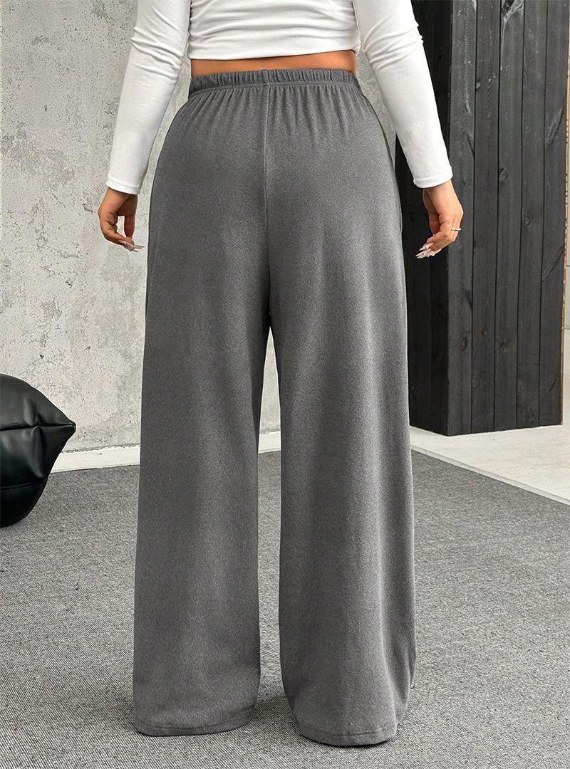 Lässige Hose mit geradem Bein und Kordelzug im Bund – Freizeithose aus Polyester-Elasthan-Mischgewebe für Damen (S-3XL, Grau/Schwarz/Braun, Komfort-Stretch)_voghion.com