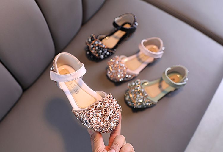 Neu Perle Strass Bogen Kleine Mittlere Kinder Tanz Schuhe Performance Schuhe Halb Sandalen_voghion.com