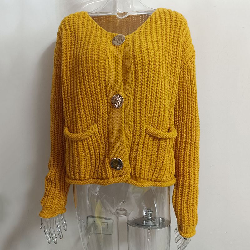 Dames V-hals lange mouwen vest met zakken - Zachte polyester gebreide trui voor herfst en winter, casual comfort wear (rood, marineblauw, wit, blauw)_voghion.com