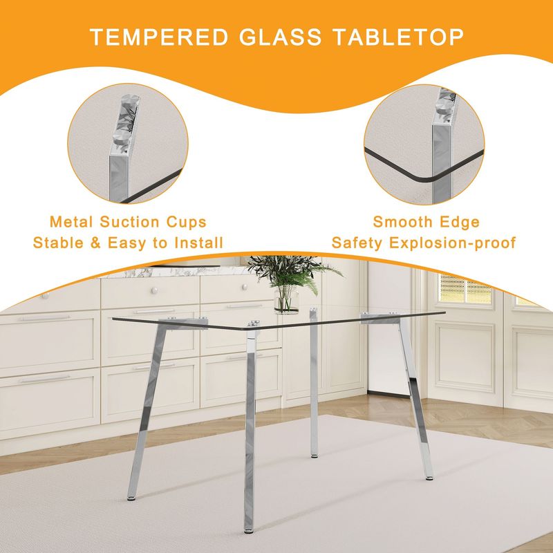 Table And Chair Set.51 * 31.5 Inch Silver Leg Glass Dining Table With 6 Transparent Dining Chairs: A Stylish Combination That Showcases Elegant Style._voghion.com