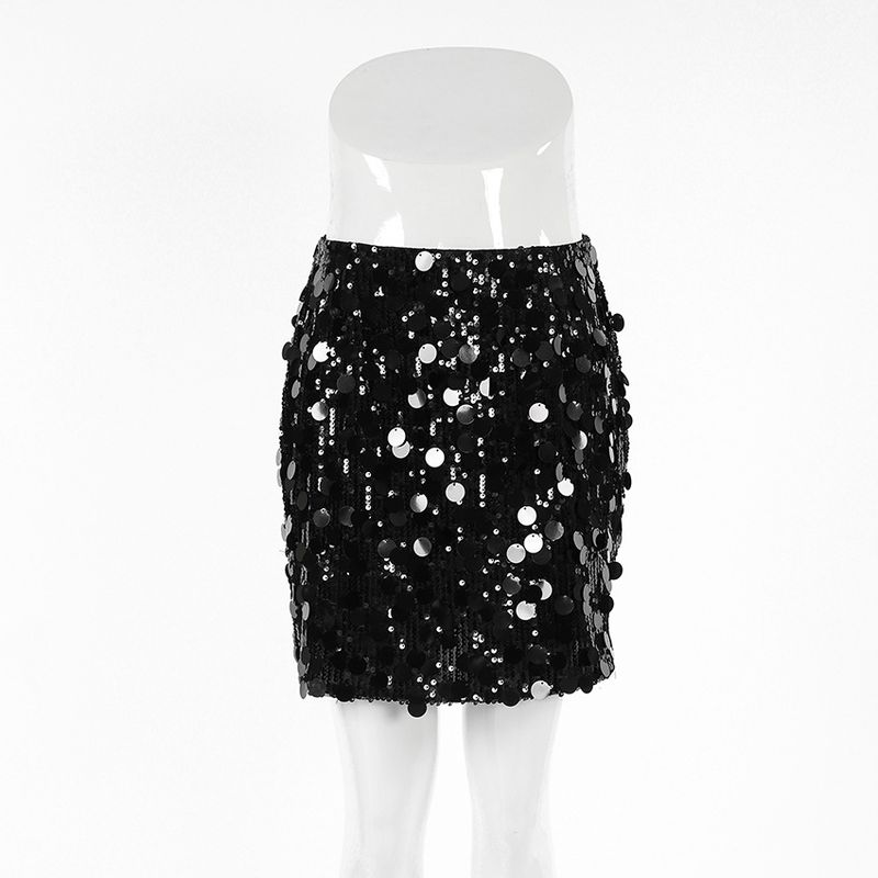 2024 Autumn Winter New High Waist Solid Color Sequin Sexy Bodycon Short Skirt Fashionable Elegant Cross-Border European_voghion.com