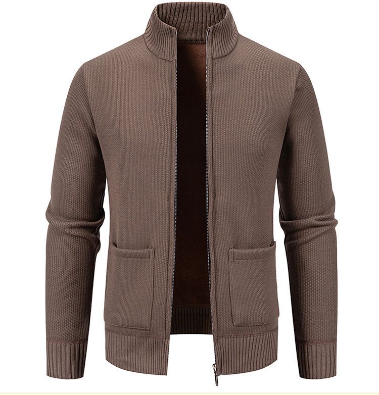 Herren Vintage Strickpullover Jacke – Retro Stehkragen Pullover mit Fleecefutter (Größen M-3XL)_voghion.com