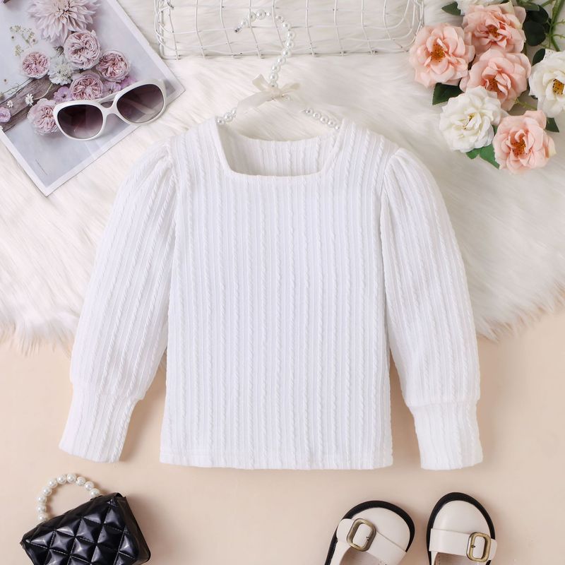 Completo da bambina con maglia a maniche lunghe con scollo quadrato e gonna a pantaloncini irregolari a quadri, in morbido cotone, da 2 pezzi, per la primavera e l'autunno._voghion.com