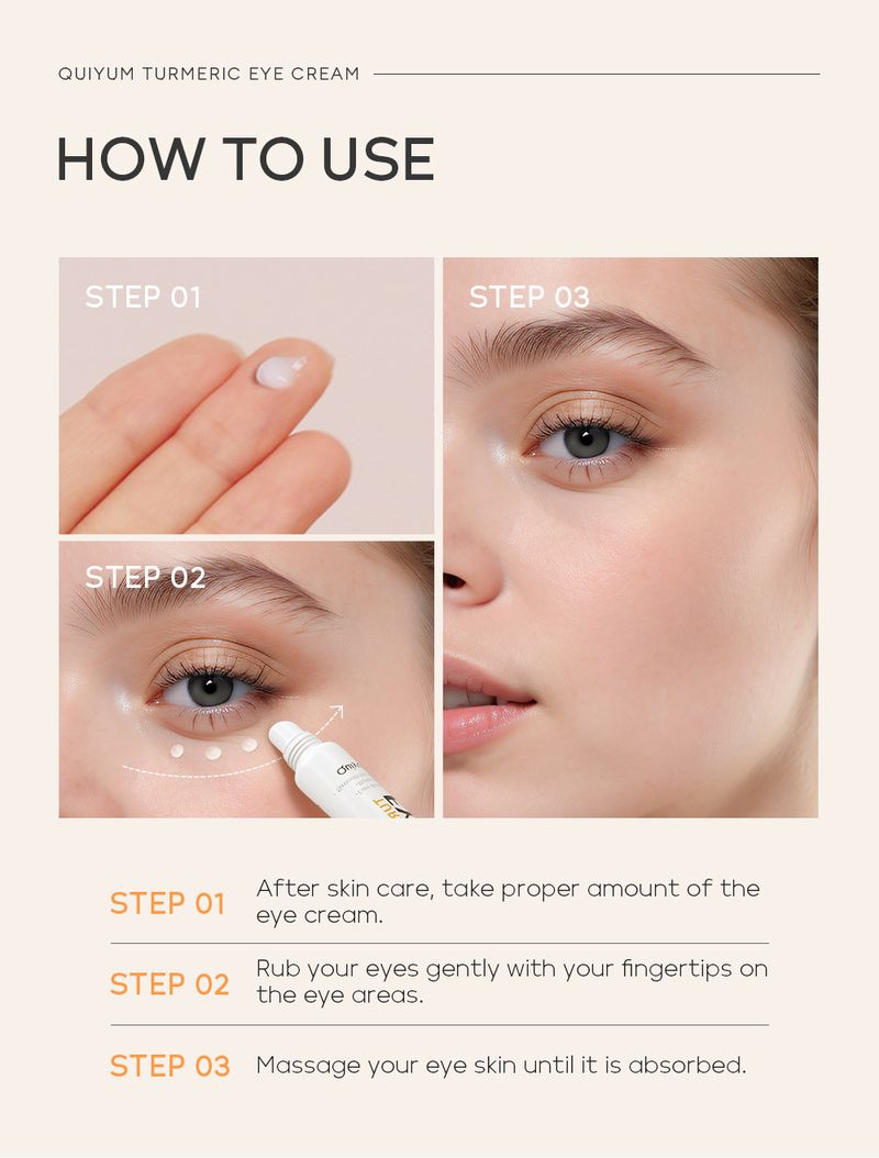 Grima rīku komplekti QUIYUM kurkumas saknes pulvera acu krēms 15g Mitrinošs, mitrinošs un aizsargājošs acu zonas krēms_voghion.com