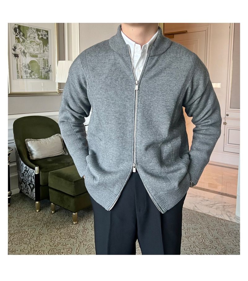 Autumn Winter New Sweater Knitwear Men's Cardigan Jacket Warm Slim Fit Business Solid Color_voghion.com