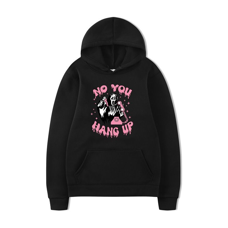 Felpa con cappuccio casual larga con stampa a cuore "No You Hang Up" per Halloween_voghion.com