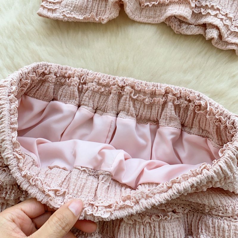 Piccolo design con bordo in legno per orecchie Pure Desire Suit con bretelle da donna e gonna a vita alta_voghion.com