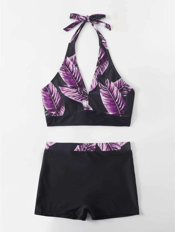 Costume da bagno intero da donna, con stampa digitale, con lacci, scollo all'americana, boxer, bikini sexy_voghion.com