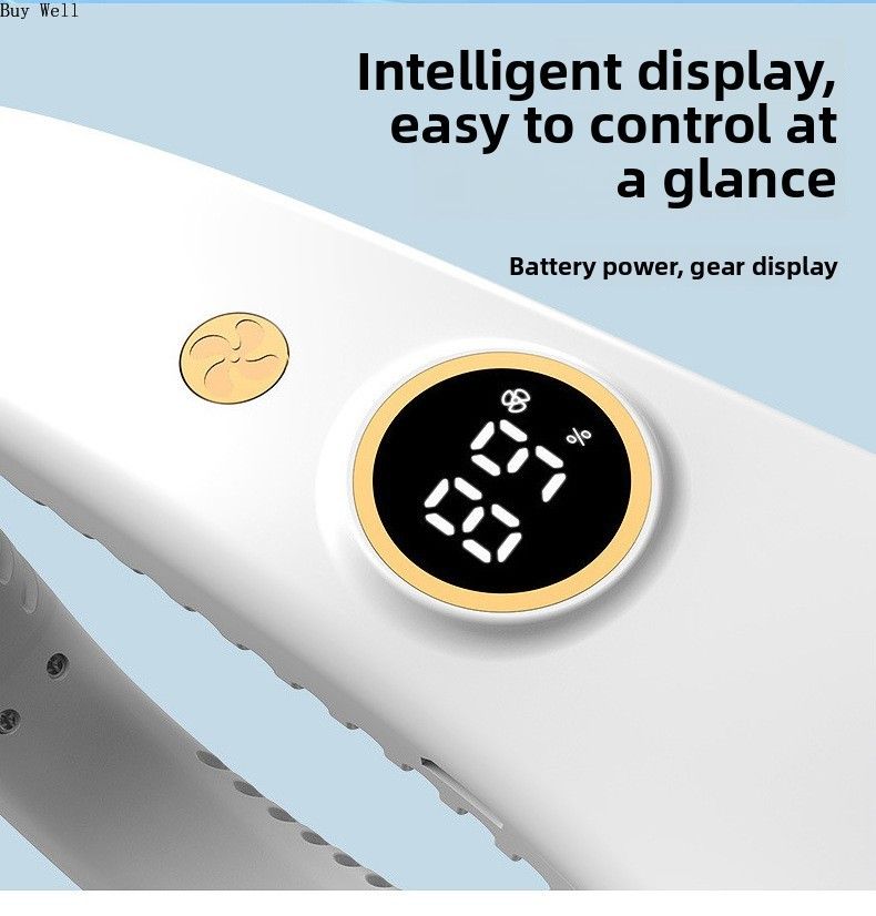 Jauns bezasmeņu kakla ventilators ar USB uzlādi, pārnēsājams, slinks digitālais displejs, sporta saliekamais mini ventilators_voghion.com