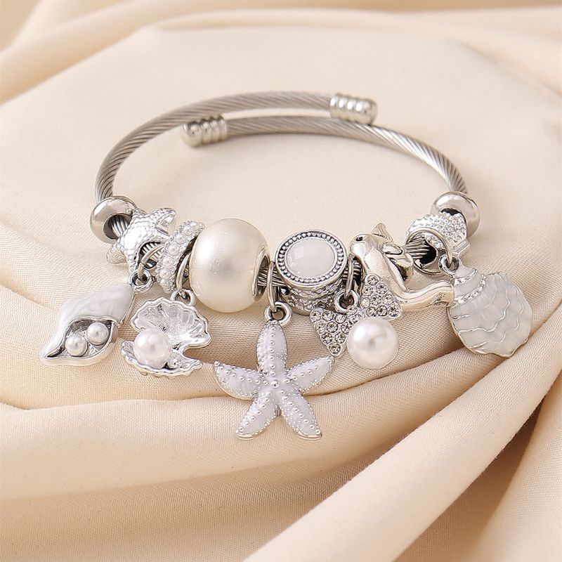 Braccialetto fai da te con perline, stile oceano, stella marina, conchiglia, multi-elemento, con un singolo cerchio, gioielli di Pan_voghion.com