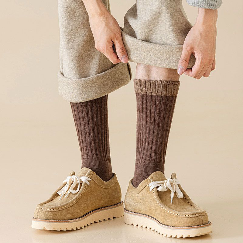 Nouvelles chaussettes d'automne et d'hiver pour hommes, chaussettes décontractées de couleur unie pour hommes, chaussettes en éponge, fond en serviette, chaussettes mi-tubes épaisses et polyvalentes_voghion.com