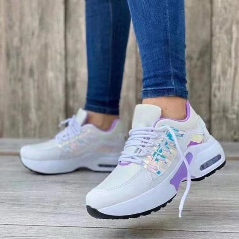 2023Ladies Sneakers Lace Up Wedge Heel Vulcanized Thick Sole Air Cushion Casual Large Size Women's Shoes_voghion.com