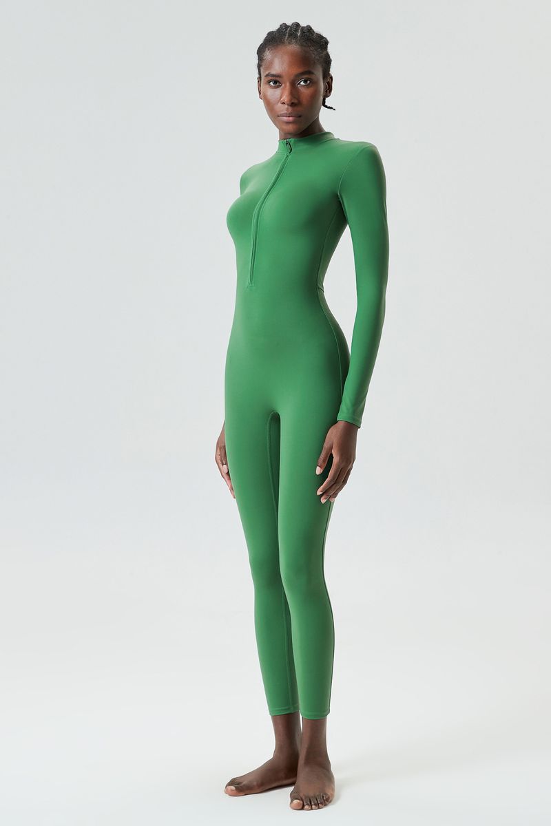 Combinaison Nuotan sexy haut de gamme New2024, combinaison de fitness moulante à fermeture éclair pour femmes, combinaison de danse à col ouvert à manches longues à séchage rapide_voghion.com