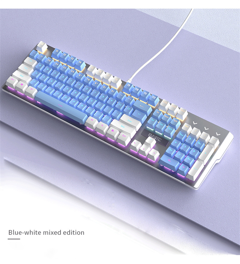 Wired Game New Mechanical Keyboa White Backlight Mixed Light ing Color Blue Switch key USB Interface O_voghion.com