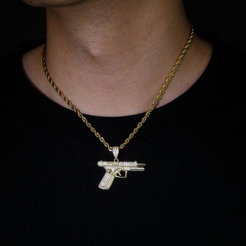 Collana con ciondolo a forma di pistola hip hop da uomo con zirconi cubici, pezzo alla moda per uomo, idea regalo unica, regalo di gioielli alla moda da uomo con mitragliatrice_voghion.com