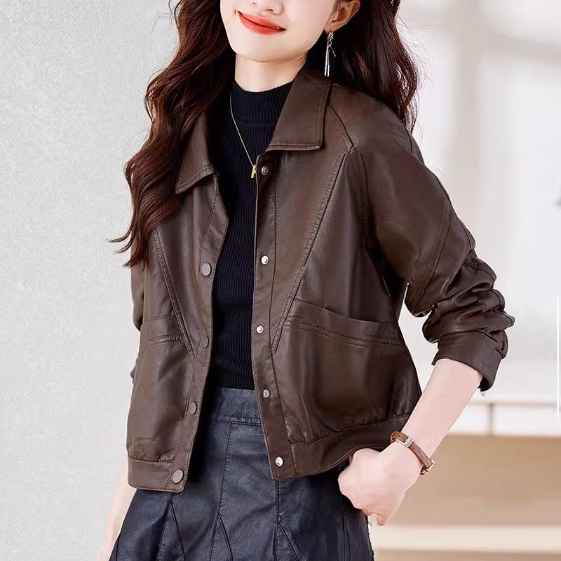 Veste courte d'hiver en cuir PU pour femme, ample et tendance, style moto, décontractée, collection 2024_voghion.com