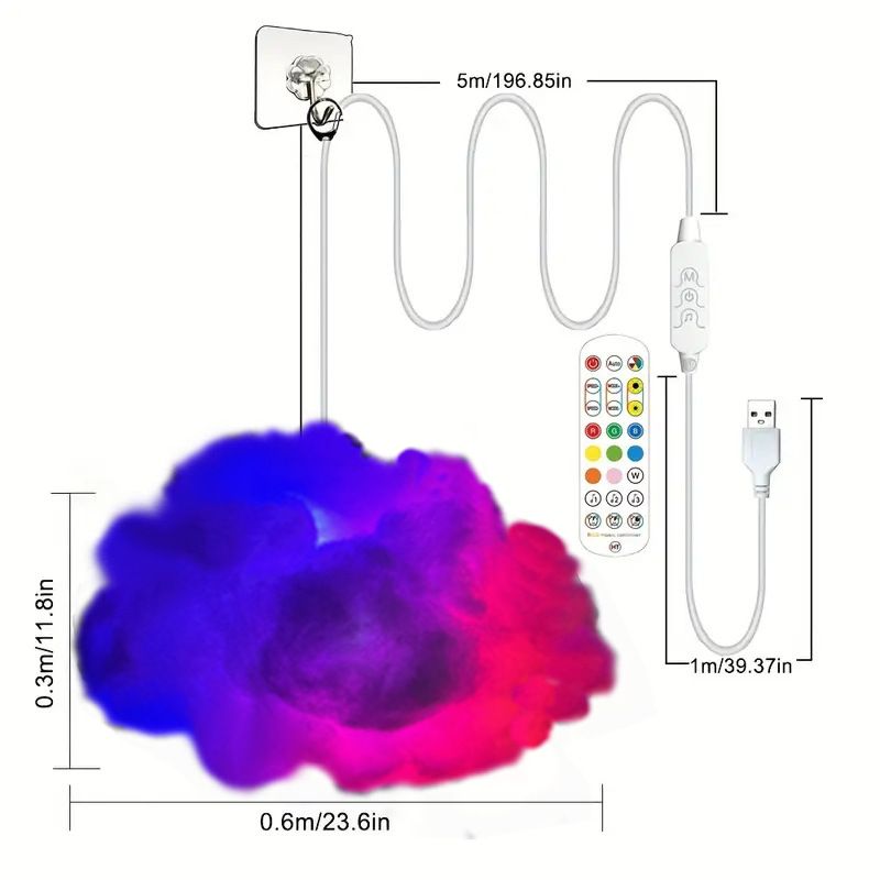 Lampada LED con luce ambientale 3D a forma di nuvola temporalesca da 39,3 pollici, telecomando e controllo APP, fai da te, con cambio colore, per sala giochi, feste e club_voghion.com