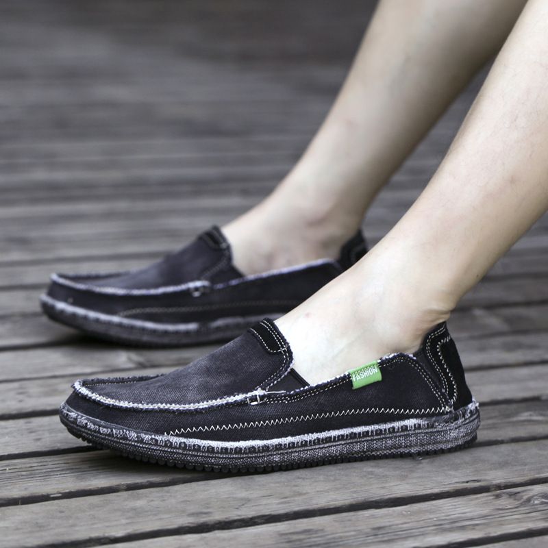 2025 New Old Beijing Cloth Casual Loafers, Rubber Soled Outdoor Canvas Shoes, Fashionable Black Bean Shoes For Men_voghion.com