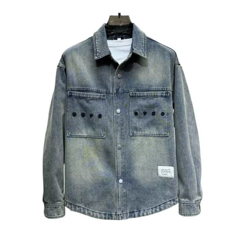 Herren-Jeansjacke im Used-Look – Vintage Washed Hong Kong Style Overshirt (M-3XL, Hellblau)_voghion.com