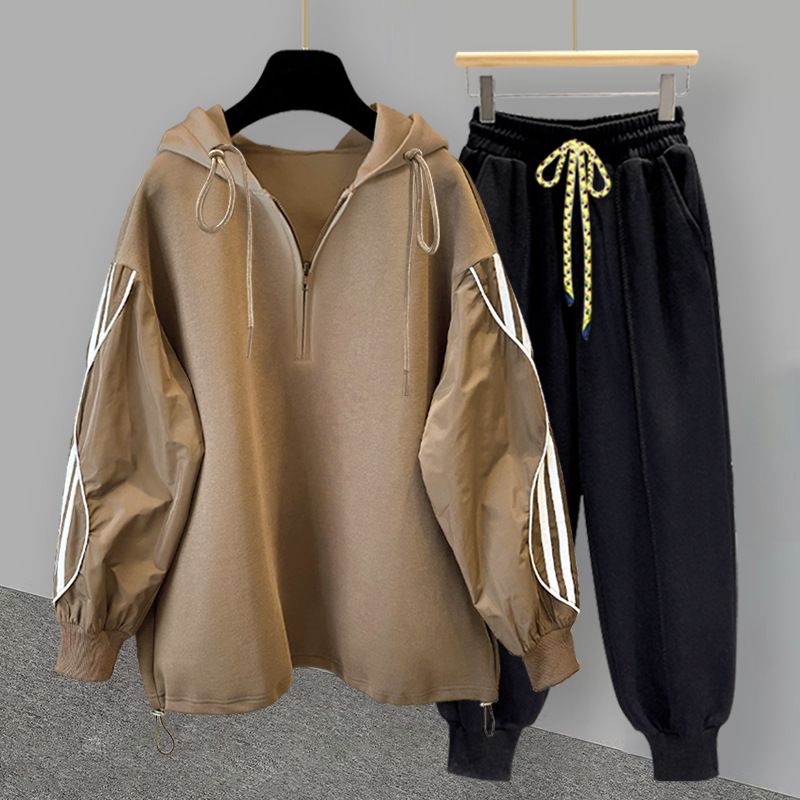 Abbigliamento maschile tinta unita mezza cerniera felpa con cappuccio giacca primavera e autunno moda casual elegante pantaloni a maniche lunghe un set completo_voghion.com