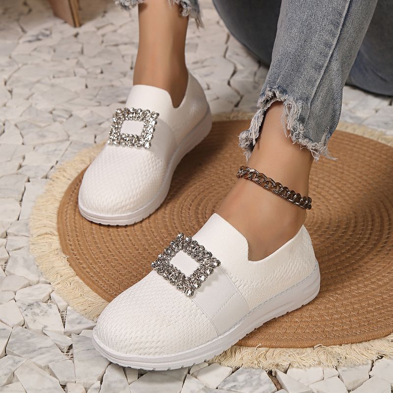 Scarpe da donna traspiranti, in tessuto Fly, di grandi dimensioni, con fibbia quadrata, a taglio basso e maniche a diamante._voghion.com